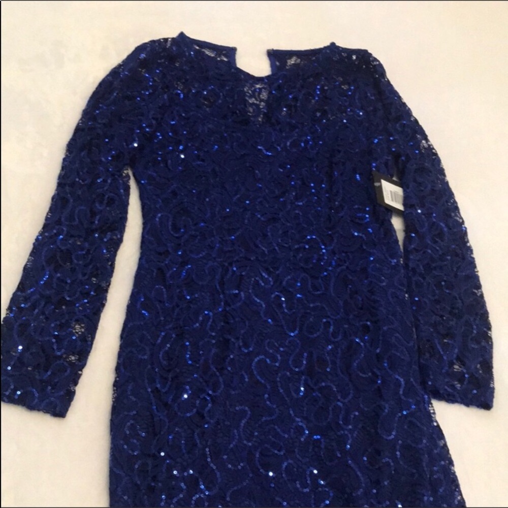 MARINA Long Sleeve Stretch Sequin Lace Dress - Picture 2 of 4